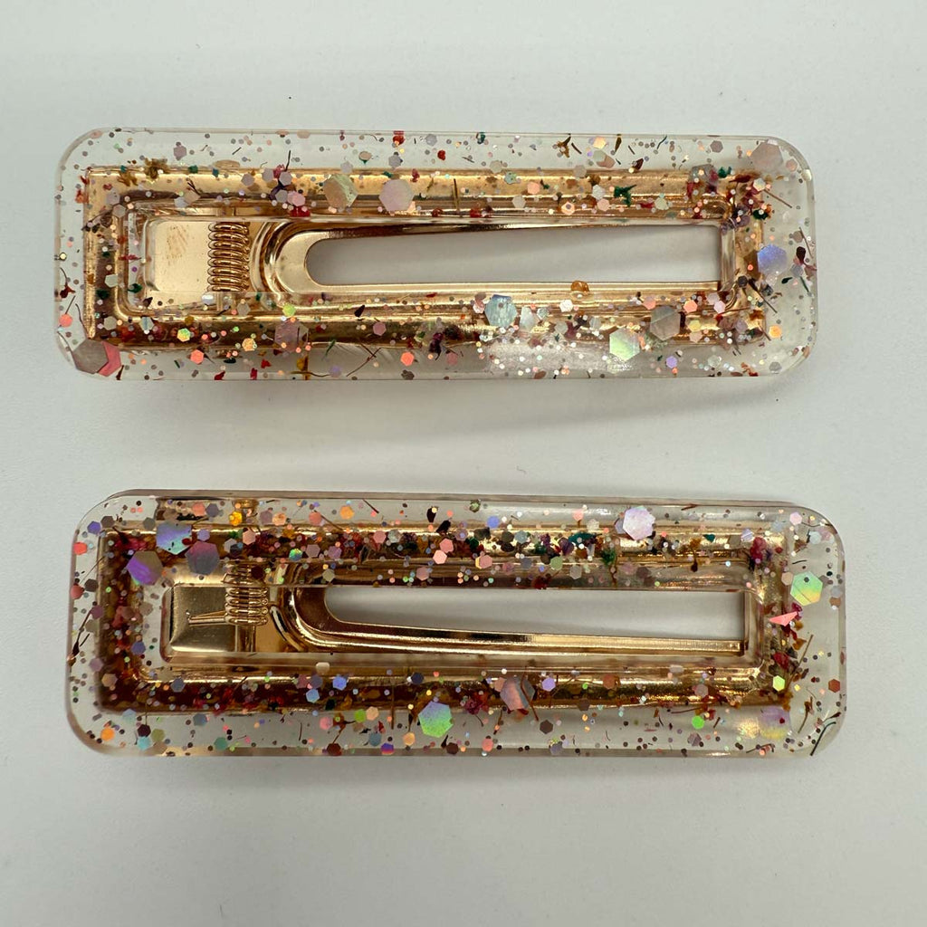 Lot de 2 barrettes Résine paillettées