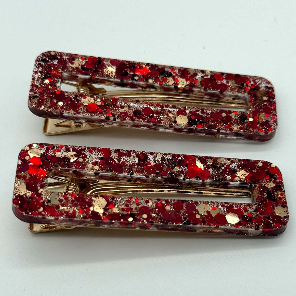 Lot de 2 barrettes Résine paillettées