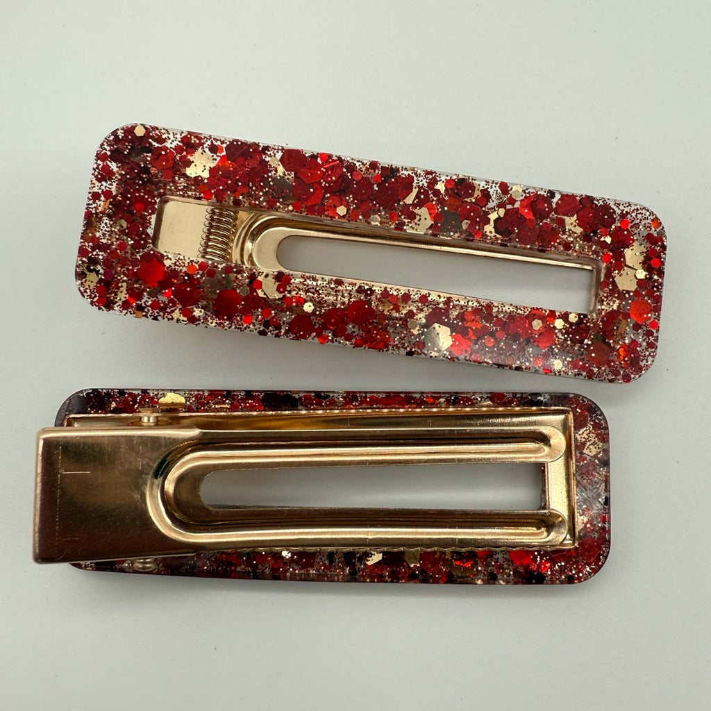 Lot de 2 barrettes Résine paillettées